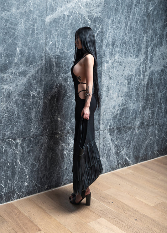 BLACK SOLANO KNITTED DRESS - 1 LEFT - XILIA XU