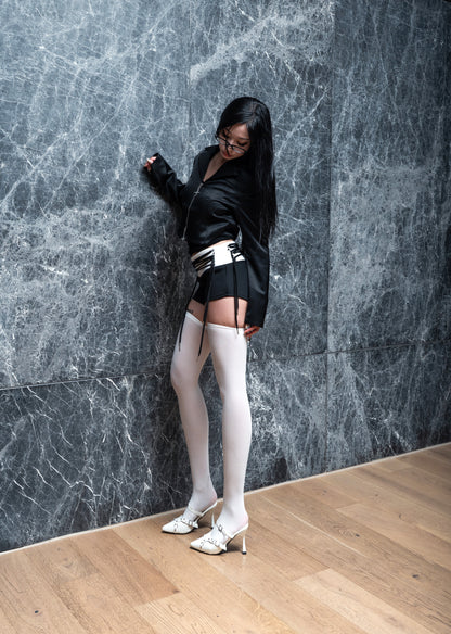 BLACK SATIN BLAZER - 1 LEFT - XILIA XU