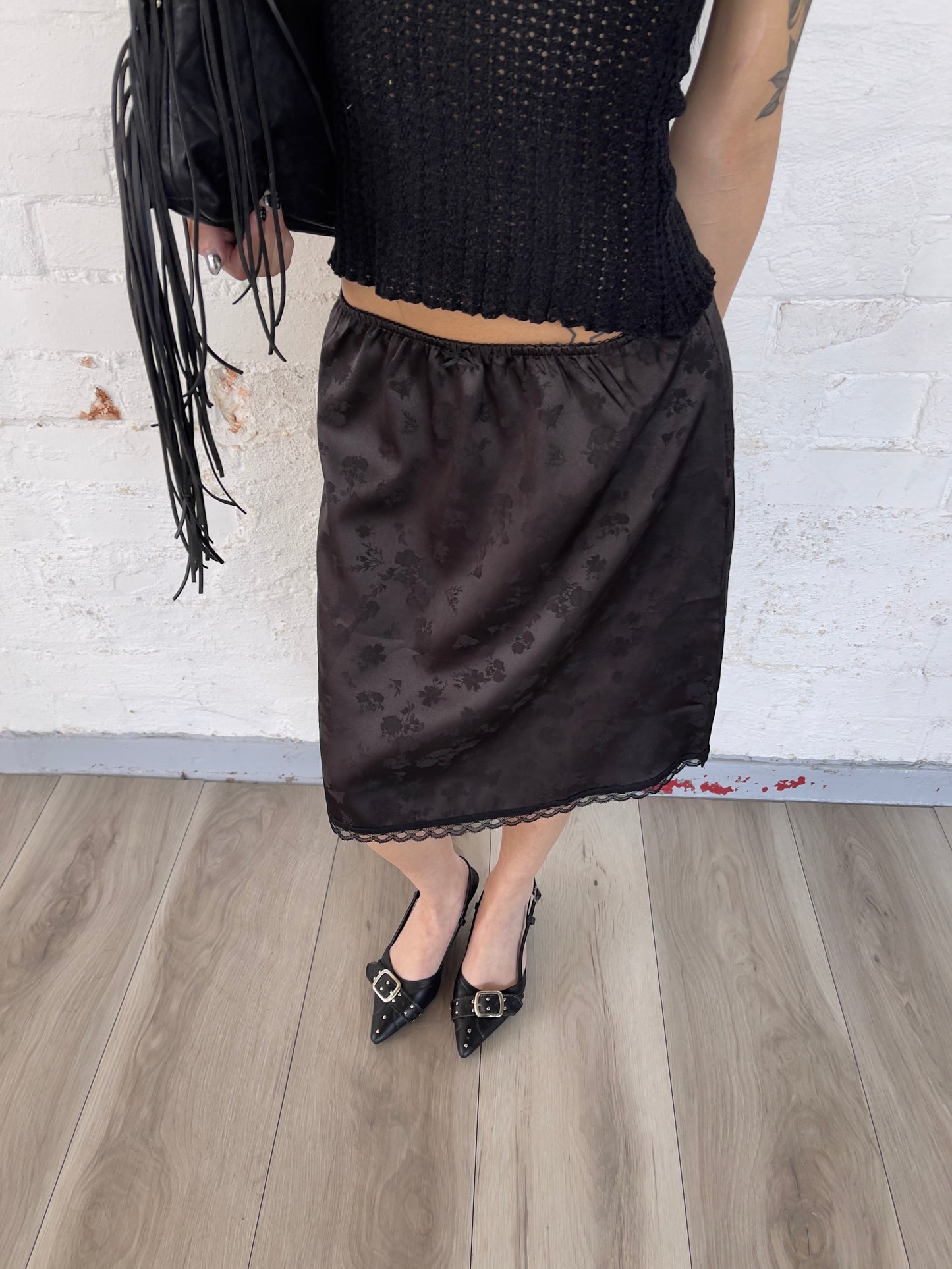 Black Satin Midi Skirt