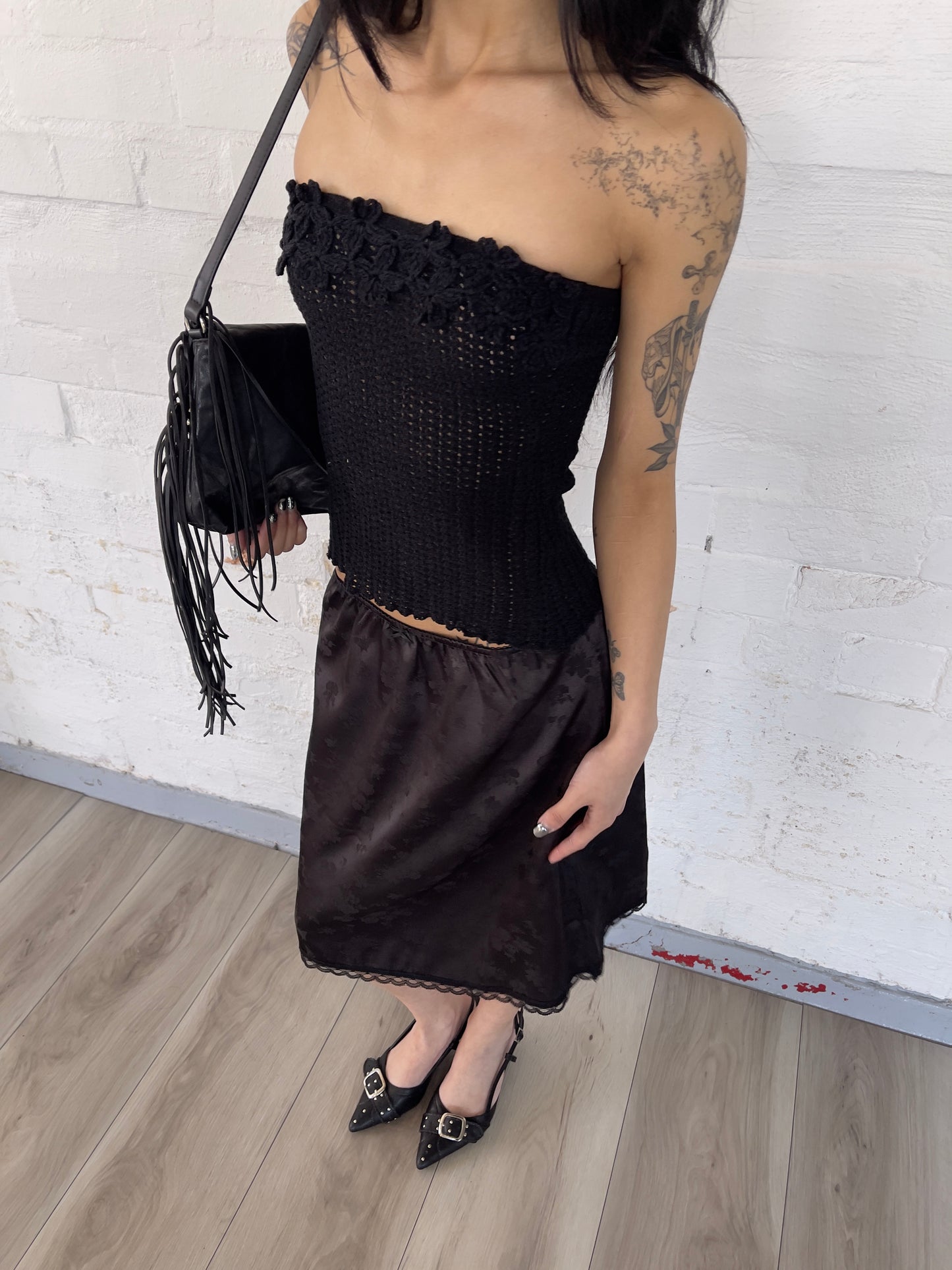 Crochet Floral Strapless Top