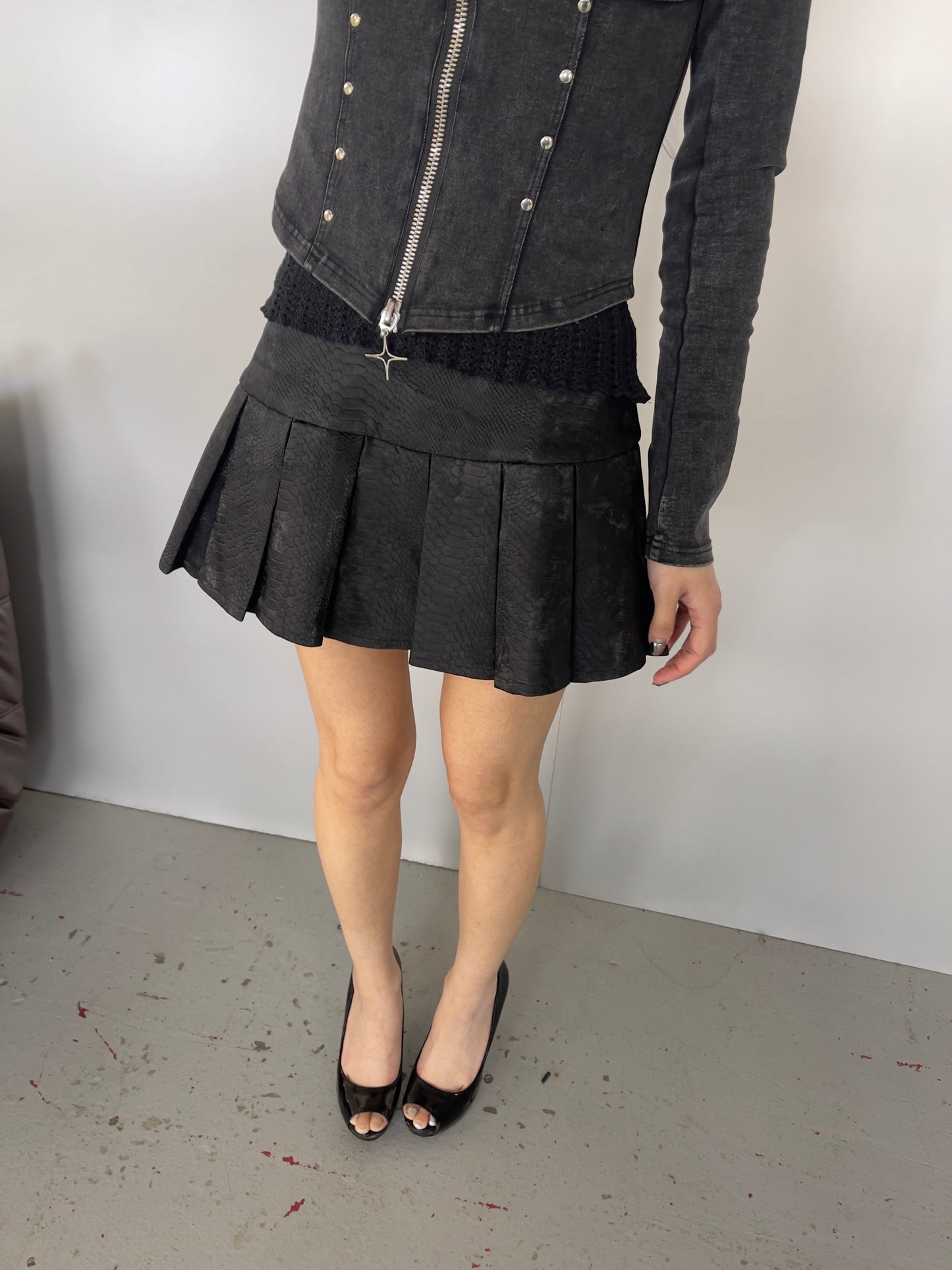 Snakeskin Pleated Mini Skort