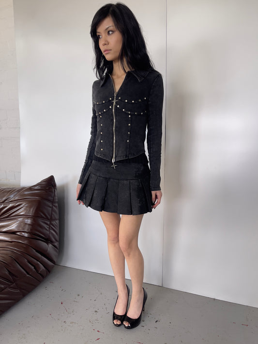 Snakeskin Pleated Mini Skort