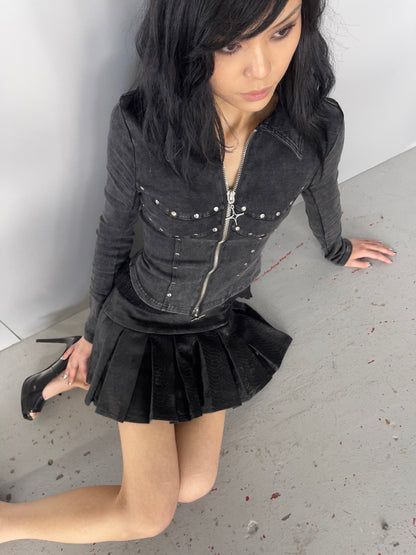 Snakeskin Pleated Mini Skort