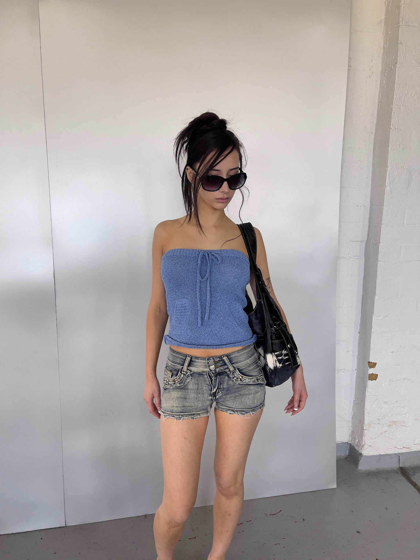 Blue Crochet Strapless Top