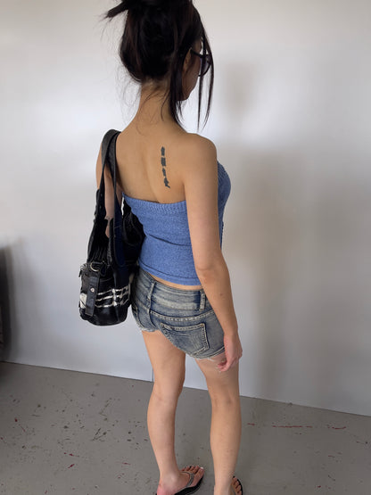 Blue Crochet Strapless Top