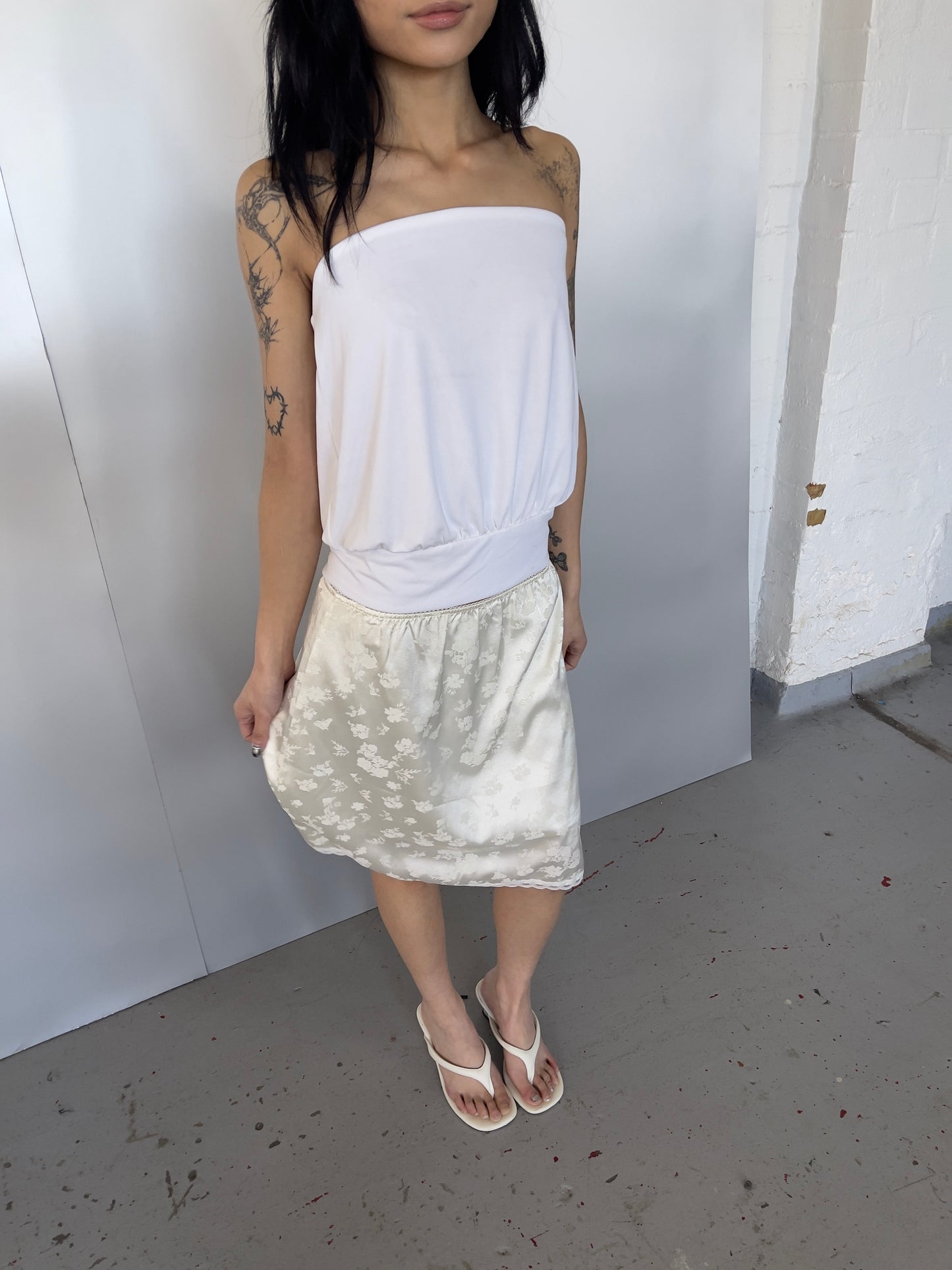Cream Satin Midi Skirt