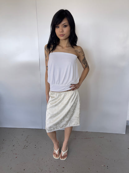 Cream Satin Midi Skirt