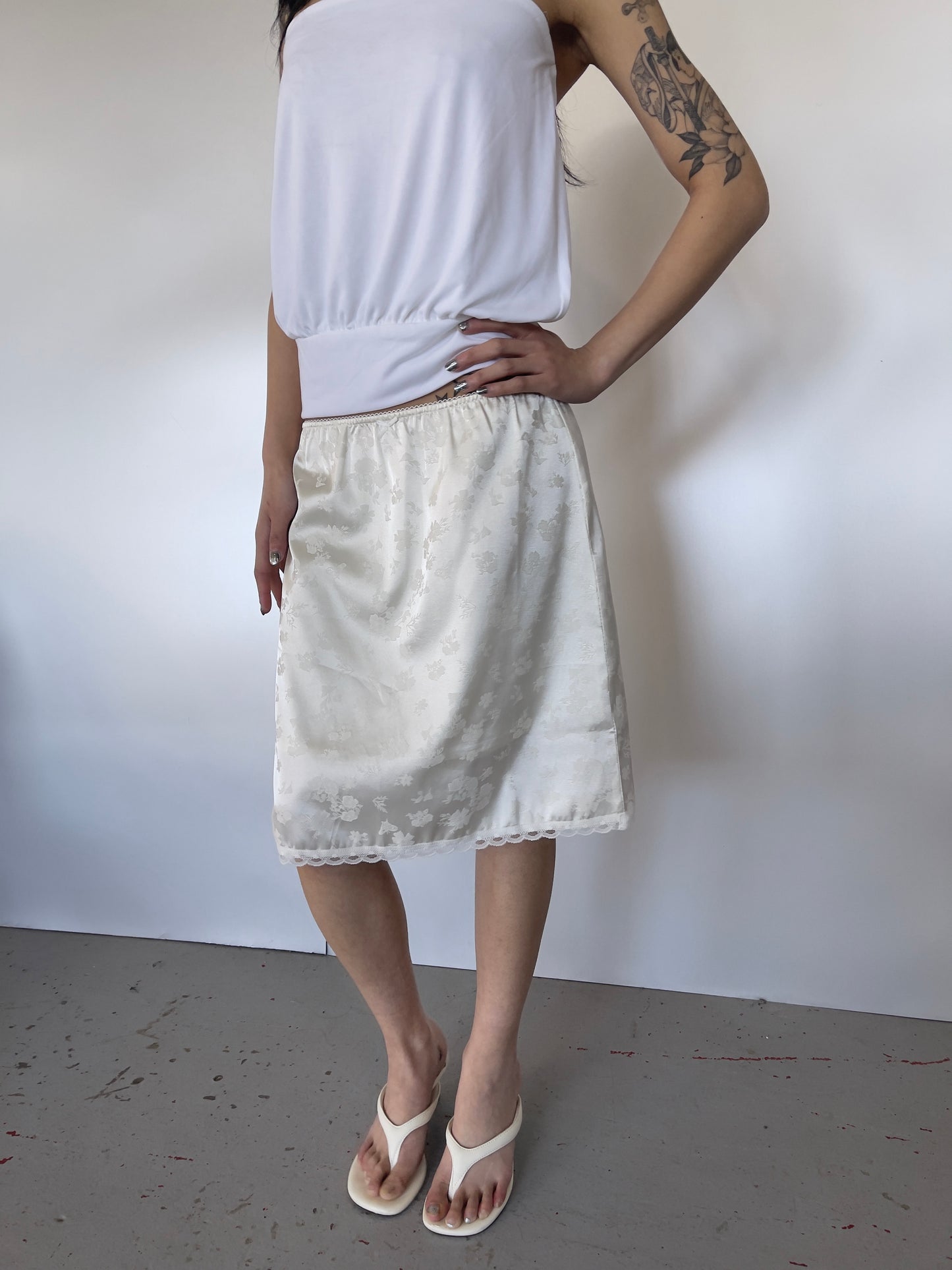 Cream Satin Midi Skirt