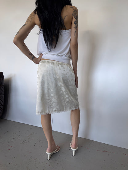 Cream Satin Midi Skirt