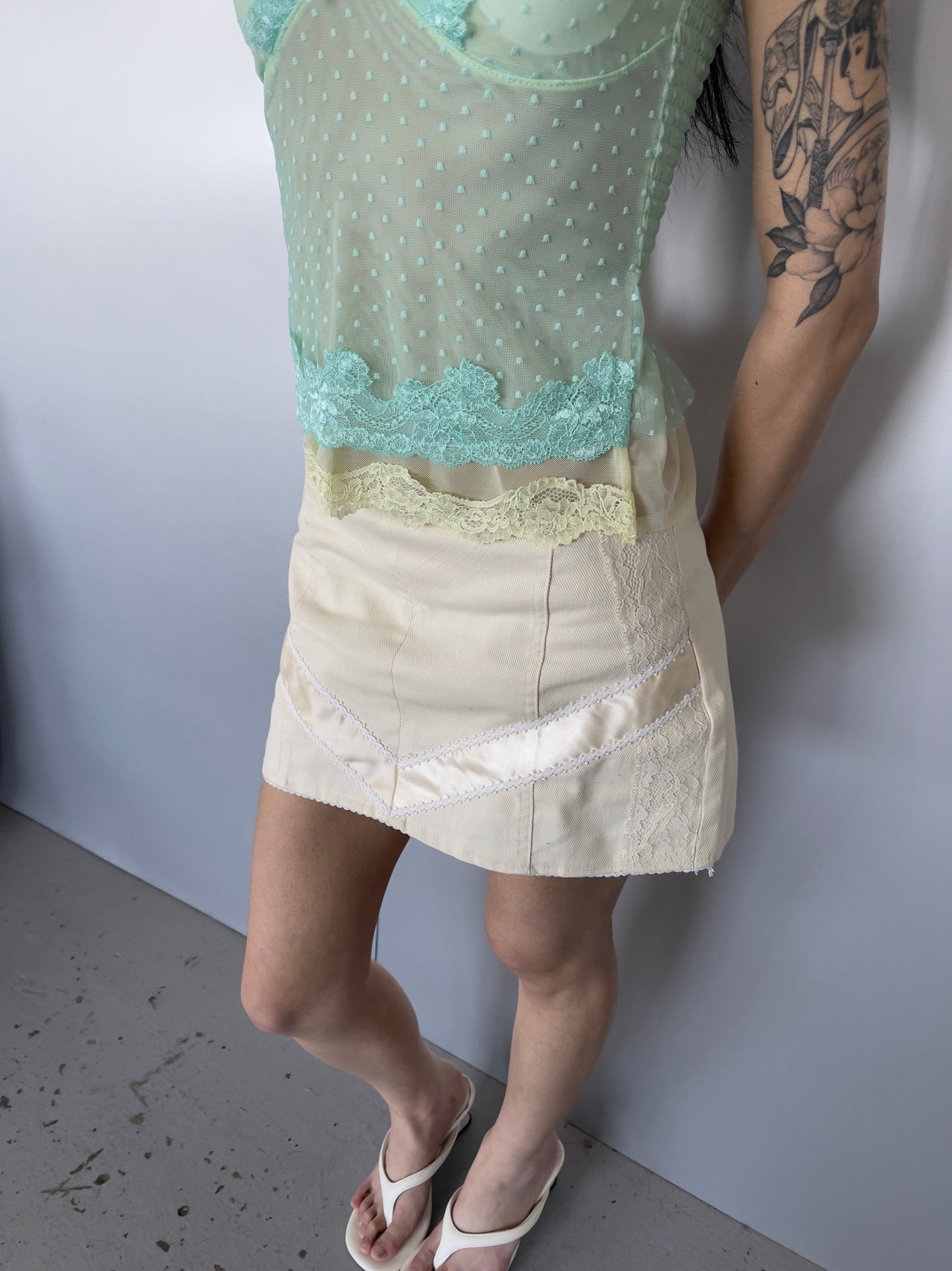 Cream Lace Micro Skirt