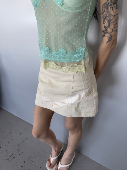 Cream Lace Micro Skirt