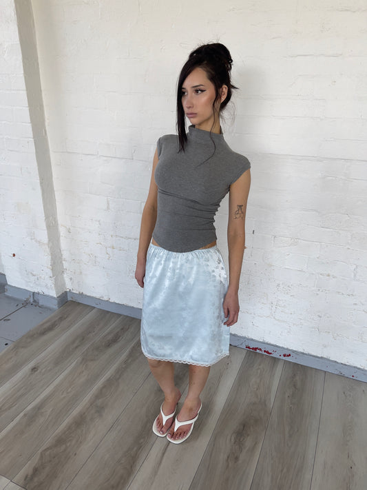 Blue Satin Midi Skirt