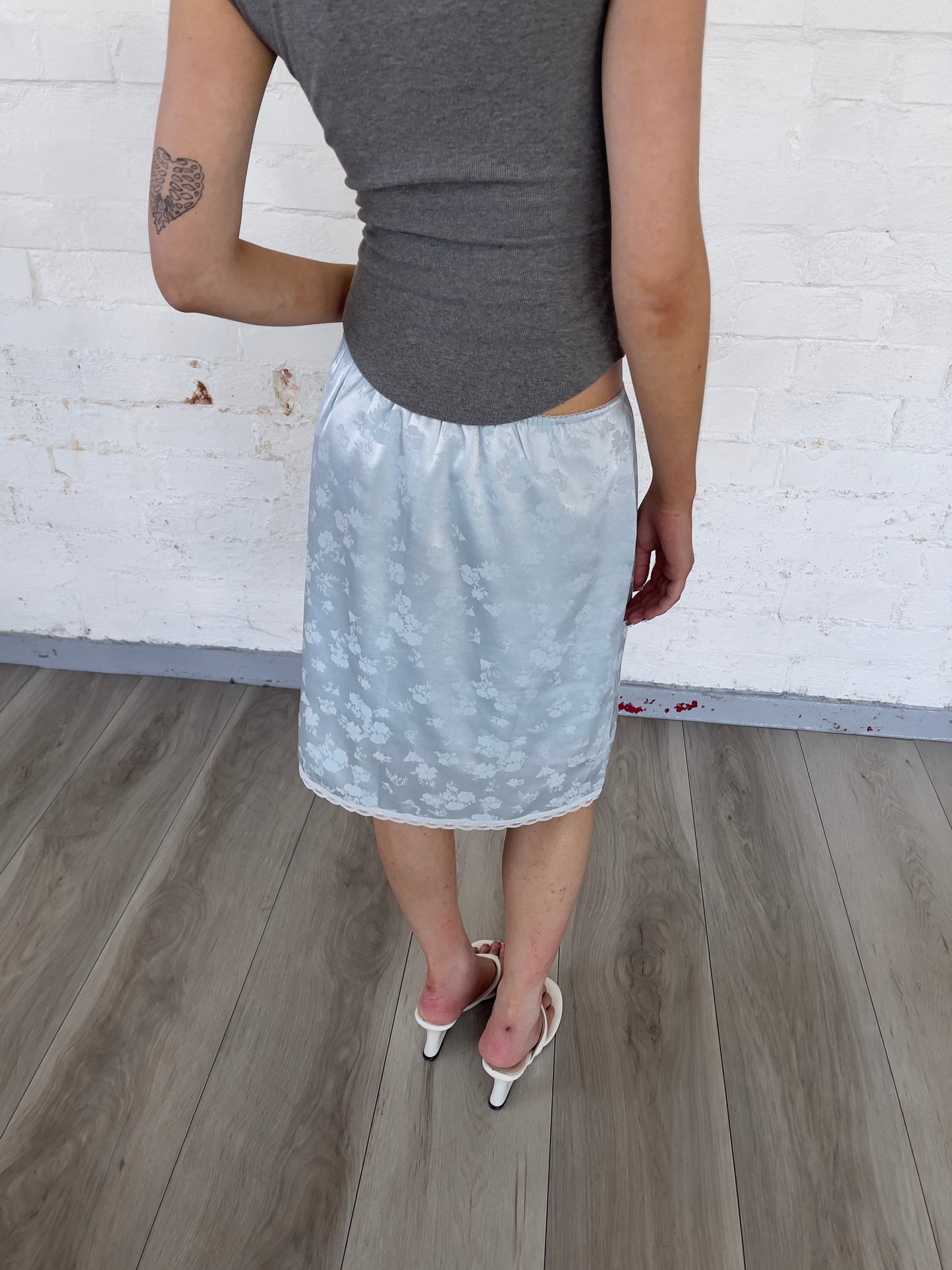 Blue Satin Midi Skirt
