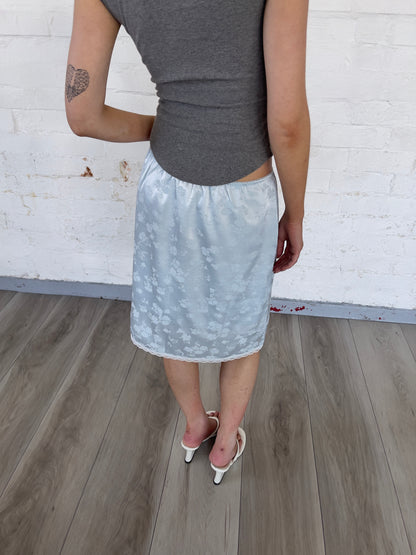 Blue Satin Midi Skirt