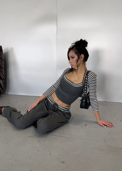 Grey Stripe Three-Piece Set