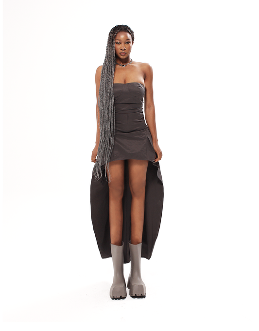 GRAY STRAPLESS HI-LOW DRESS - XILIA XU
