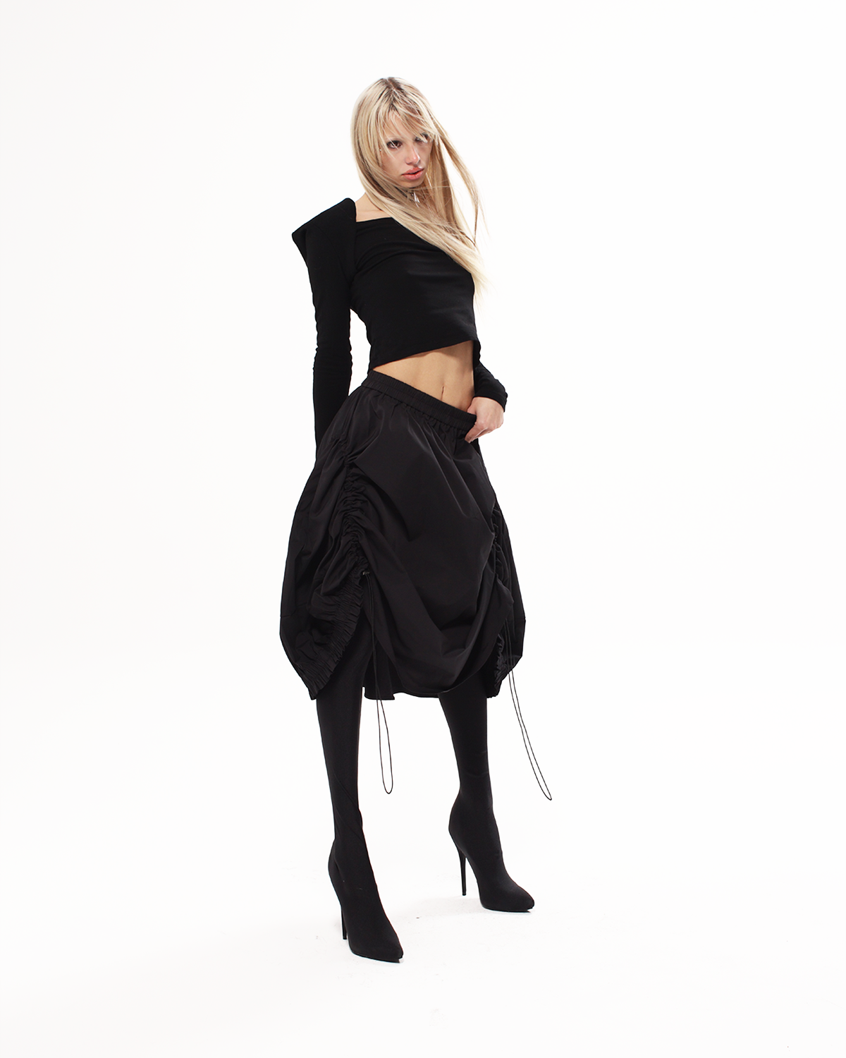 BLACK DRAWSTRING MAXI SKIRT - XILIA XU