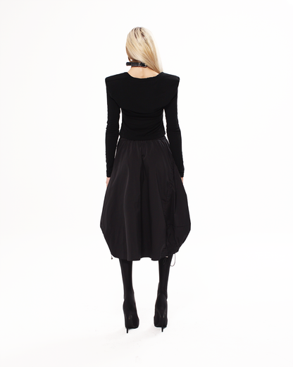 BLACK DRAWSTRING MAXI SKIRT - XILIA XU